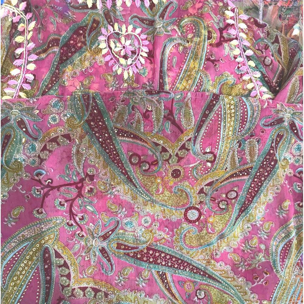 Bohemian Style Sheer Silk Paisley Print Tunic sz 8 - Picture 7 of 7